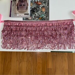 PINK SEQUIN FRINGE RAVE SIDE-TIE DANCER PARTY SKIRT Small
